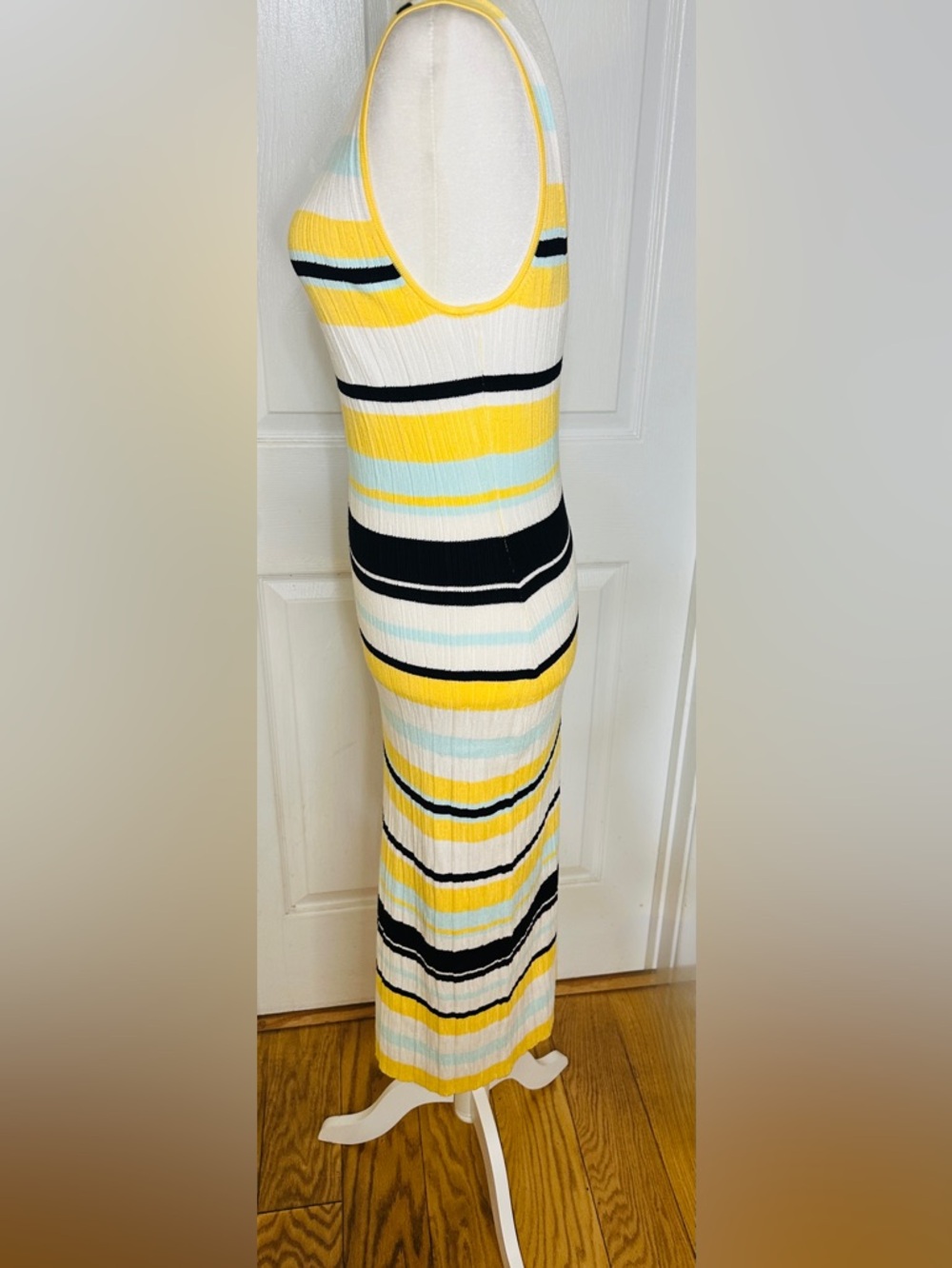 Banana Republic Dress Yellow Black White Stripe Pencil Sweater Dress Size Small - Picture 7 of 9